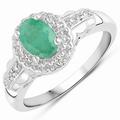 0.68 Carat Genuine Emerald and White Topaz .925 Sterling Silver Ring