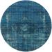 Ahgly Company Indoor Round Mid-Century Modern Blue Ivy Blue Oriental Area Rugs 4 Round