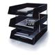 5 Star 3 x Black A4 Plastic Letter File Trays, Including Risers. (3 Trays/2 Riser Sets)