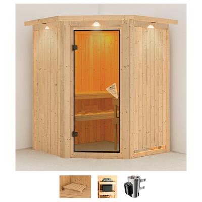 Sauna KARIBU "Nanna", beige (naturbelassen), Saunaofen, integrierte Steuerung, 3,6 kW, Saunen, 3,6-kW-Plug & Play Ofen mit integrierter Steuerung