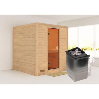 Sauna KARIBU "Menja", beige (naturbelassen), Saunaofen, integrierte Steuerung, 9 kW, Saunen, 9-kW-Ofen mit integrierter Steuerung