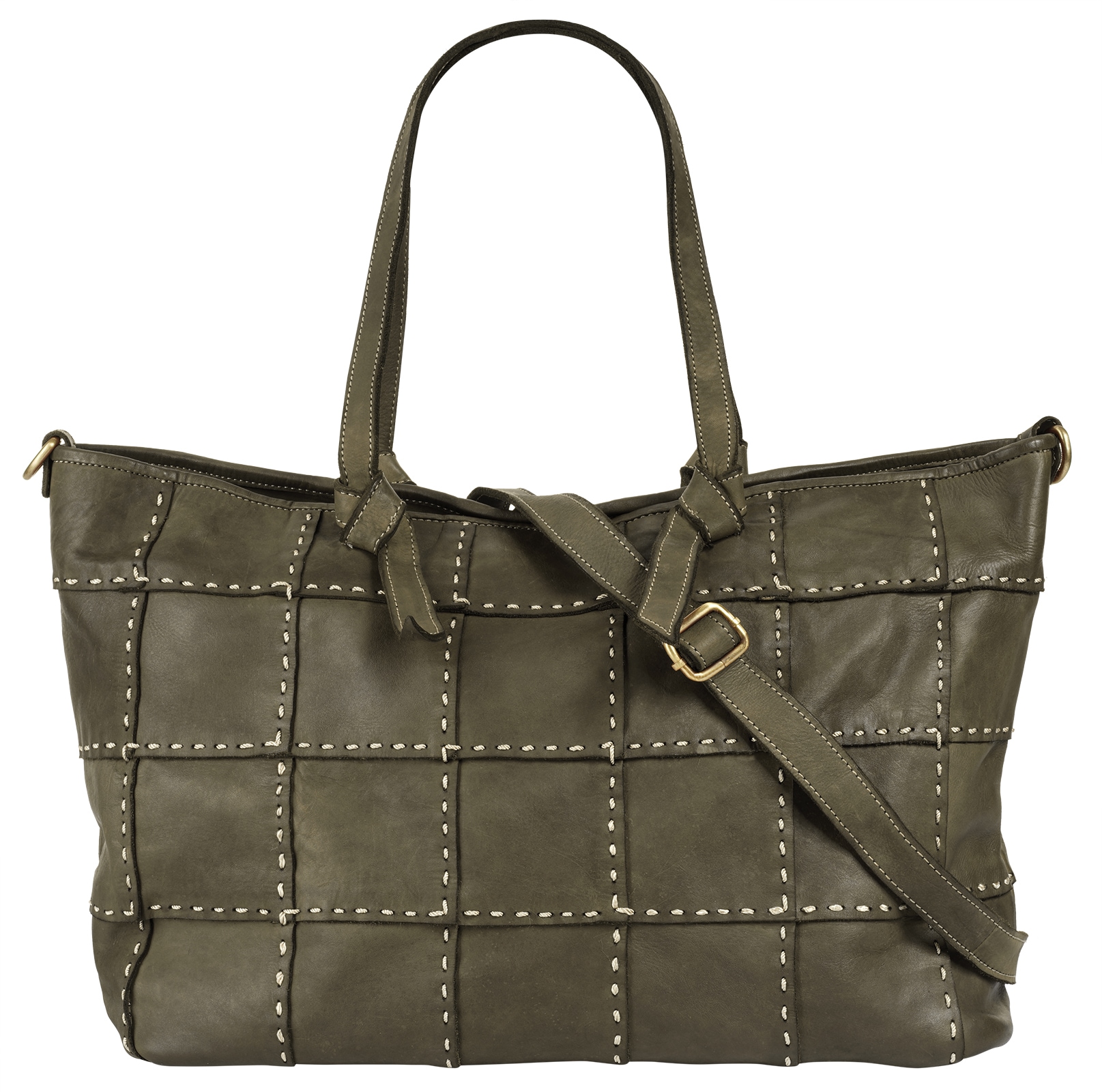 Shopper SAMANTHA LOOK, Damen, Gr. B/H/T: 48cm x 30cm x 13cm onesize, grün, Leder, leicht glänzend, unifarben, Taschen Shopper, echt Leder, Made in Italy