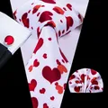 Cravate de mariage en soie blanche pour hommes cœur rouge boutons de manchette pratiques cravate