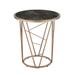 Round Faux Marble Glass End Table in Black and Champagne