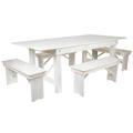 Flash Furniture HERCULES Series 7 x 40 Antique Rustic White Folding Farm Table and Four Bench Set