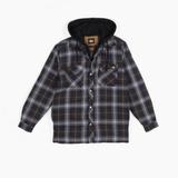 Dickies Men's Water Repellent Flannel Hooded Shirt Jacket - Ink Navy/chocolate Brown Plaid Size 2 (TJ211)