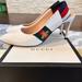 Gucci Shoes | Gucci Leather Web Slingback Mid-Heel Pump | Color: White | Size: 8