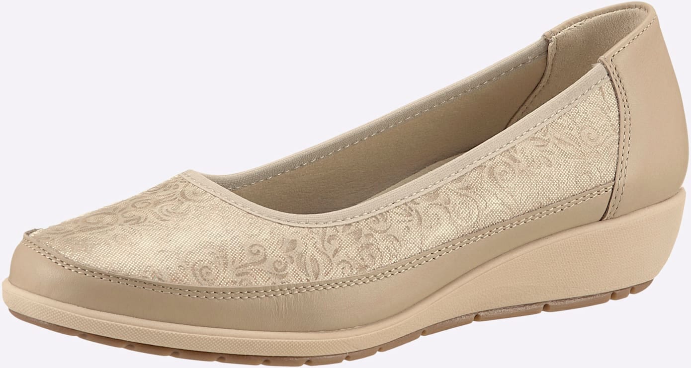 Ballerina CLASSIC, Damen, Gr. 42, beige (beige, gemustert), Glattleder, Veloursleder, Basic, Schuhe Ballerina