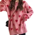Pull en tricot à manches longues pour femmes ample décontracté floqué Harajuku amour cœur