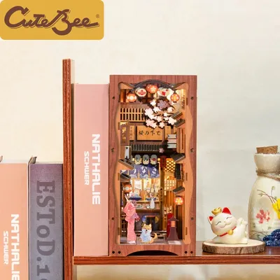 Cutebee – livre de construction en bois japonais Nook Sakura Miniature bibliothèque insertion
