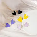 Boucles d'oreilles pendantes coeur coréen pour femmes émail irrégulier violet jaune insolite