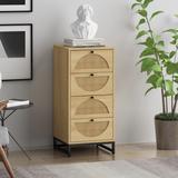 Natural Wood Rattan 4-Drawer Narrow Storage Cabinet Chest Dresser