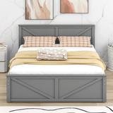 Queen/King Size Wooden Platform Bed with Four Storage Drawers and Support Legs