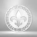 Trinx Personalized Fleur De Lis Ring Monogram Steel Sign Steel Art Wall Metal Decor Metal in White | 11.5 H x 11.5 W x 0.05 D in | Wayfair