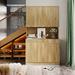 Latitude Run® 70.87" Tall Wardrobe & Kitchen Cabinet, w/ 6-Doors, 1-Open Shelves & 1-Drawer Wood in Brown | 70.86 H x 39.37 W x 9.84 D in | Wayfair