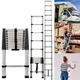 Telescopic Ladder 3.8M Stainless Steel Extension Ladders Multi Purpose Extendable Portable Loft Step Ladder with Non-Slip Rubber Feet, Retraction Folding Roof Ladder for Indoor Outdoor Activities