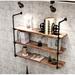 Industrial Pipe Shelving Wall Mounted 35.4 inch Rustic Metal Floating Shelves 3 Tiers Steampunk Real Wood Book Shelves Hanging Wall Shelves for Books Farmhouse Kitchen Bar Shelving