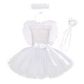 Kids Baby Girls Angel and Devil Costumes Halloween Christmas Carnival Fancy Dress Up Tutu Dress+Feather Angle Wings+Angel Halo Headband+Fairy Wand Valentine's Day Cupid Outfit White 9-10 Years