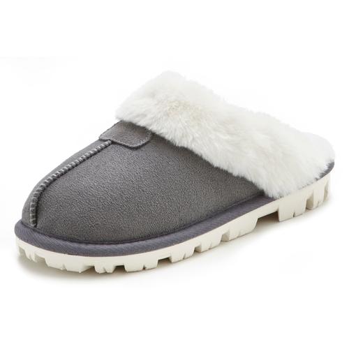 Plüsch Hausschuhe VIVANCE Gr. 42, grau Damen Schuhe Pantoffeln Plüsch Hausschuh Hausschuh,Pantoffeln,Clogs, Schlappen, Pantolette mit Warmfutter VEGAN