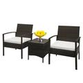 3 Pieces Patio Conversation Sets Outdoor Rattan Patio Furniture Set with Glass Coffee Table and Removable Cushions Modern Small Wicker Bistro Set for Porch Balcony Garden Backyard Poolside