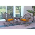 W00210-2-RCES016 3 Piece Santa Maria Honey Rocker Wicker Chair Set Orange Cushion