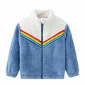 YYDGH Girls Zipper Jacket Fuzzy Sweatshirt Long Sleeve Casual Cozy Fleece Sherpa Outwear Coat Full-Zip Rainbow Jackets(Blue 7-8 Years)