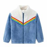 YYDGH Girls Zipper Jacket Fuzzy Sweatshirt Long Sleeve Casual Cozy Fleece Sherpa Outwear Coat Full-Zip Rainbow Jackets(Blue 7-8 Years)