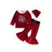 LWXQWDS Baby Girl Christmas Bell Bottoms Suit Velvet Santa Tops Flare Pants with Hat