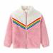 YYDGH Girls Zipper Jacket Fuzzy Sweatshirt Long Sleeve Casual Cozy Fleece Sherpa Outwear Coat Full-Zip Rainbow Jackets(Pink 5-6 Years)