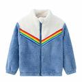 YYDGH Girls Zipper Jacket Fuzzy Sweatshirt Long Sleeve Casual Cozy Fleece Sherpa Outwear Coat Full-Zip Rainbow Jackets(Blue 3-4 Years)