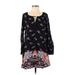 Express Casual Dress - Shift Tie Neck Long sleeves: Black Floral Dresses - Women's Size Small