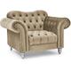 Fauteuil chesterfield courbé en velours beige et pieds en métal argenté - rachel - beige