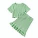 Musuos Girlâ€™s Outfits Two Piece Suit Fashion Solid Color Short Sleeve T-shirt and Ruffles Short Skirt