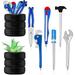 6 Pieces Novelty Tool Pens Set with 2 Pieces Tire Shaped Pen Holder Writing Ballpoint Pens for Office Home School Supplies Desk Decoration Cactus Planter Pot