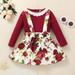 Jerdar Infant Girls Tops Skirt Outfit Sets Toddler Girls Cute Or Solid T-Shirt Tops and Floral Suspender Skirts Outfits Little Girls Top Infant Skirt Set Red (4-5 Years)