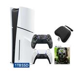 PlayStation 5 Disc Edition Call of Duty Modern Warfare II Bundle with Two Controllers White and Gray Camouflage DualSense and Mytrix Hard Shell Protective Controller Case