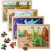 Wooden Dinosaur Puzzles for Kids Ages 3-5.4 Packs 24 PCs Jigsaw Puzzles Preschool Educational Brain Teaser Boards Toys Montessori Toys for 3 Years Old and Up 4 Pack
