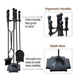 ATR ART to REAL 5 Pcs Fireplace Tools Set Firepit Accessories Kit with Base Black