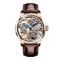 Haofa Mechanical Watches Men Skeleton Dial Manual Winding Tourbillon Watch Light Luxury Double Clockwork Crocodile Strap Sapphire Waterproof Sport Watch for Men 1940 (Rose Gold)