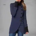 Manteau d'hiver à col Polo pour femme veste à manches longues pardessus de couleur Pure ourlet