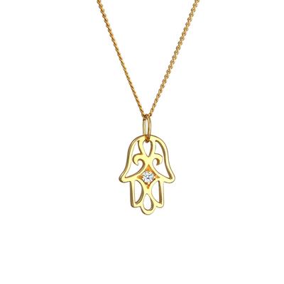 Elli DIAMONDS - Hand der Fatima Diamant (0.03 ct.) 585 Gelbgold Ketten 1 ct Damen