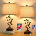 3-Way Dimmable Touch Table Lamps for Living Room Set of 2 Traditional Lamps for Bedroom with 2 USB Charging Ports Bedside Nightstand Lamps for Reading Retro Vine Lamps End Table Office Bulbs Included