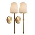 Fabric Shade Wall Light Set of 2 Battery Powered Run Wall Sconce No Wires Fixtures,Battery Operated Wall Lamp with Remote Control Dimmable Bulbs,for Farmhouse Bedroom Living Room Wall Decor