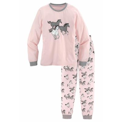 Pyjama PETITE FLEUR, Kinder, Gr. 122/128, grau (rosa, grau, meliert), Jersey, Obermaterial: 100% Baumwolle. Bündchen (Ärmel): 67% Baumwolle, 33% Polyester, bedruckt, Basic, lässig geschnitten lang, Rundhals, Langarm angesetztes Bündchen,... Image