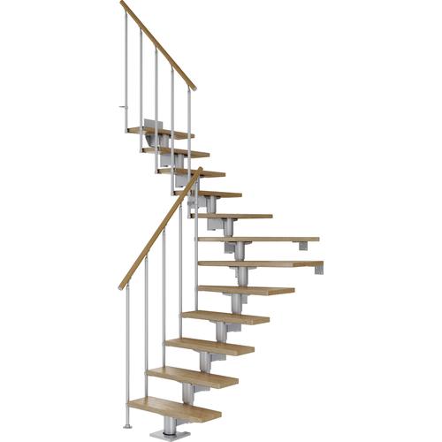 „DOLLE Mittelholmtreppe „“Cork““ Treppen EicheMetall Gr. 1/4 gewendelt, grau (perlgrau) Treppen“