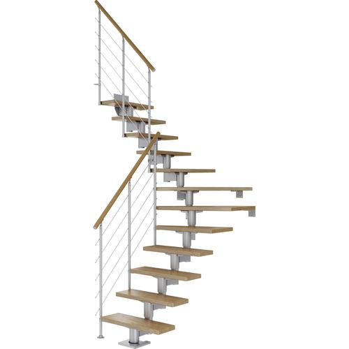 „DOLLE Mittelholmtreppe „“Cork““ Treppen EicheMetall Gr. 1/4 gewendelt, grau (perlgrau) Treppen“