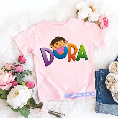 T-shirt imprimé dessin animé pour filles mode Kawaii Dora Explorer t-shirt pour enfants été