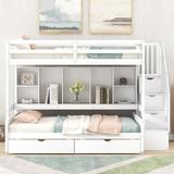Modern Twin XL over Full Bunk Bed with Built-in Storage Shelves