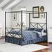 Black Queen Size Metal Canopy Bed with X Shaped