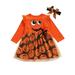 Canrulo Kids Infants Baby Halloween Dress Pumpkin Printing Mesh Splicing Princess Dress Headwear Set Orange 1-2 Years